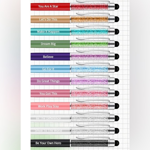 Inspirational Black Ink Glitter Pen 🖊️Stylus too.  Pick your one quote or color - Picture 2 of 5